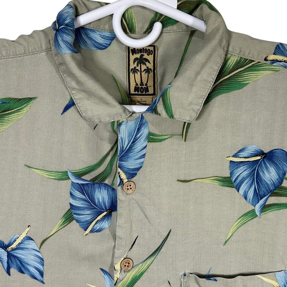 Montego Mon Silk‎ Tropical Floral Button Up Short Sleeve Shirt Men's Large
